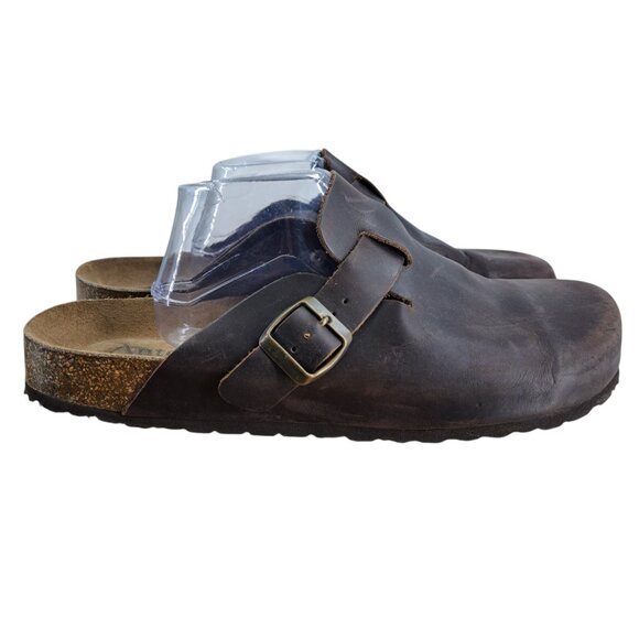 Autenti Boston Brown Leather Slip On Clogs Size 45 US 11.5-12 Mens Mules Spain